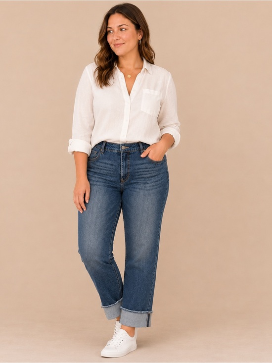 d. jeans Denim - d.jeans Women’s Size 14 Dark Wash Cuffed Slim Straight Stretch Jeans